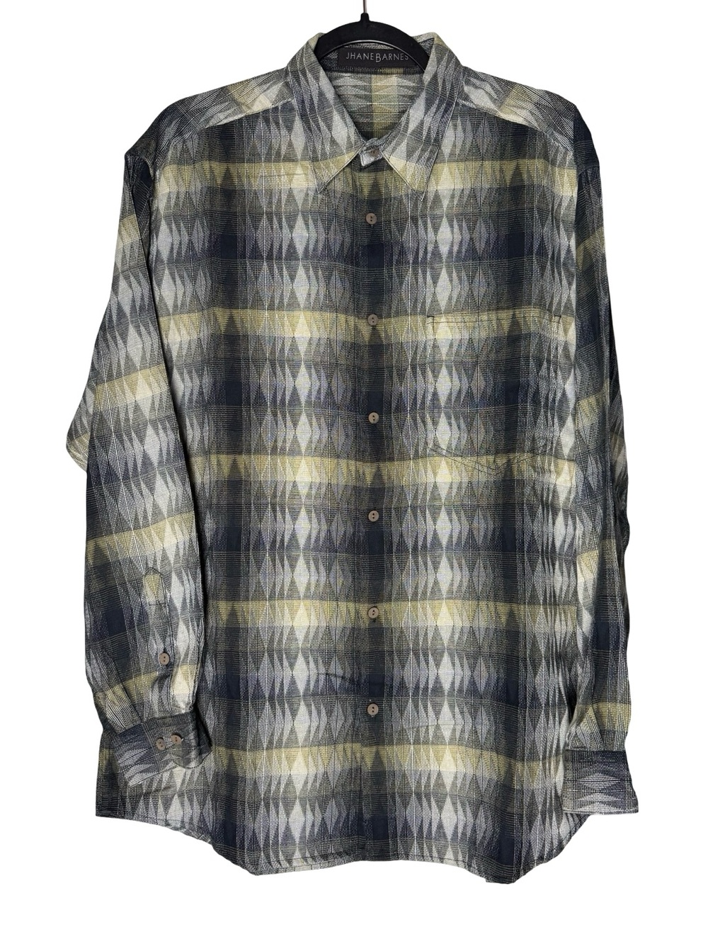 Jhane Barnes Shirt Sz Medium Geometric Diamond Woven Cotton Button Up VTG 90s